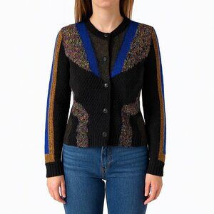 Etro Wool Mohair Metallic Knit Cardigan Black Multicolor Size 40 Patchwork